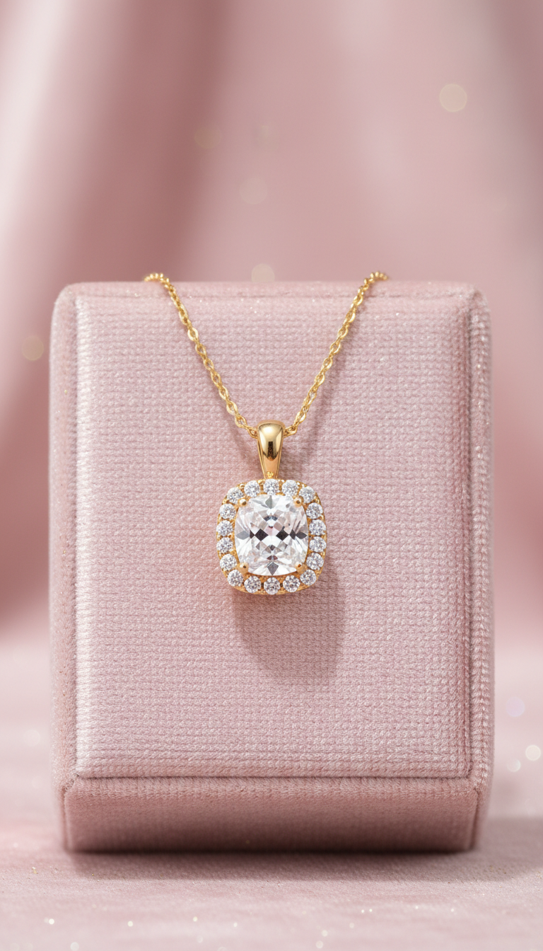 Radiant Gold Moissanite Pendant Necklace