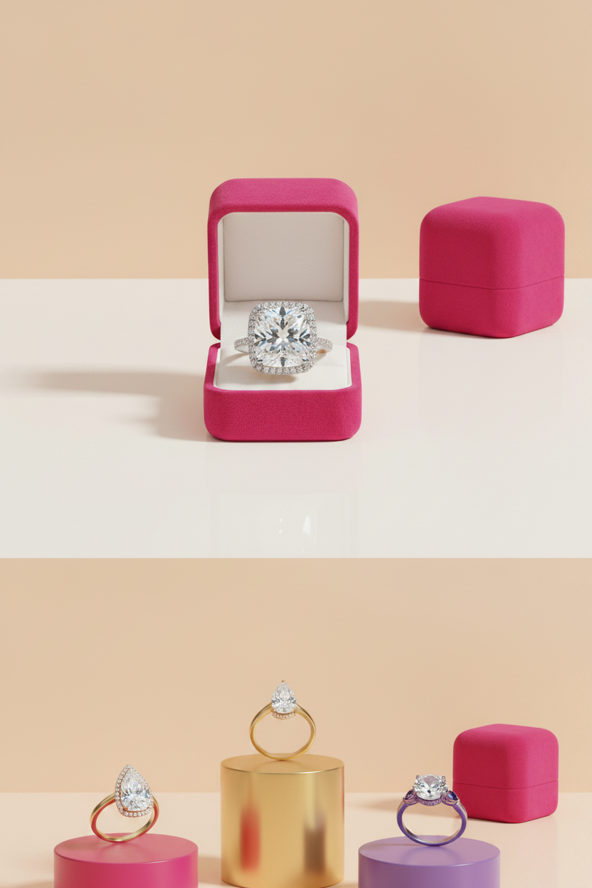 Moissanite Cocktail Ring in Velvet Case