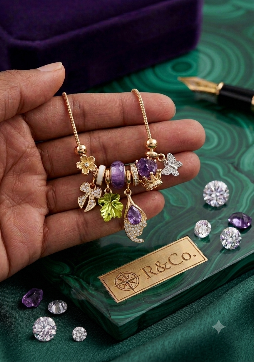 Gold Necklaces with Purple Charms