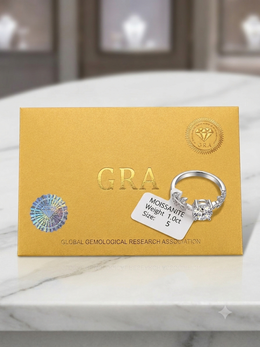 Moissanite Cocktail Ring in Velvet Case