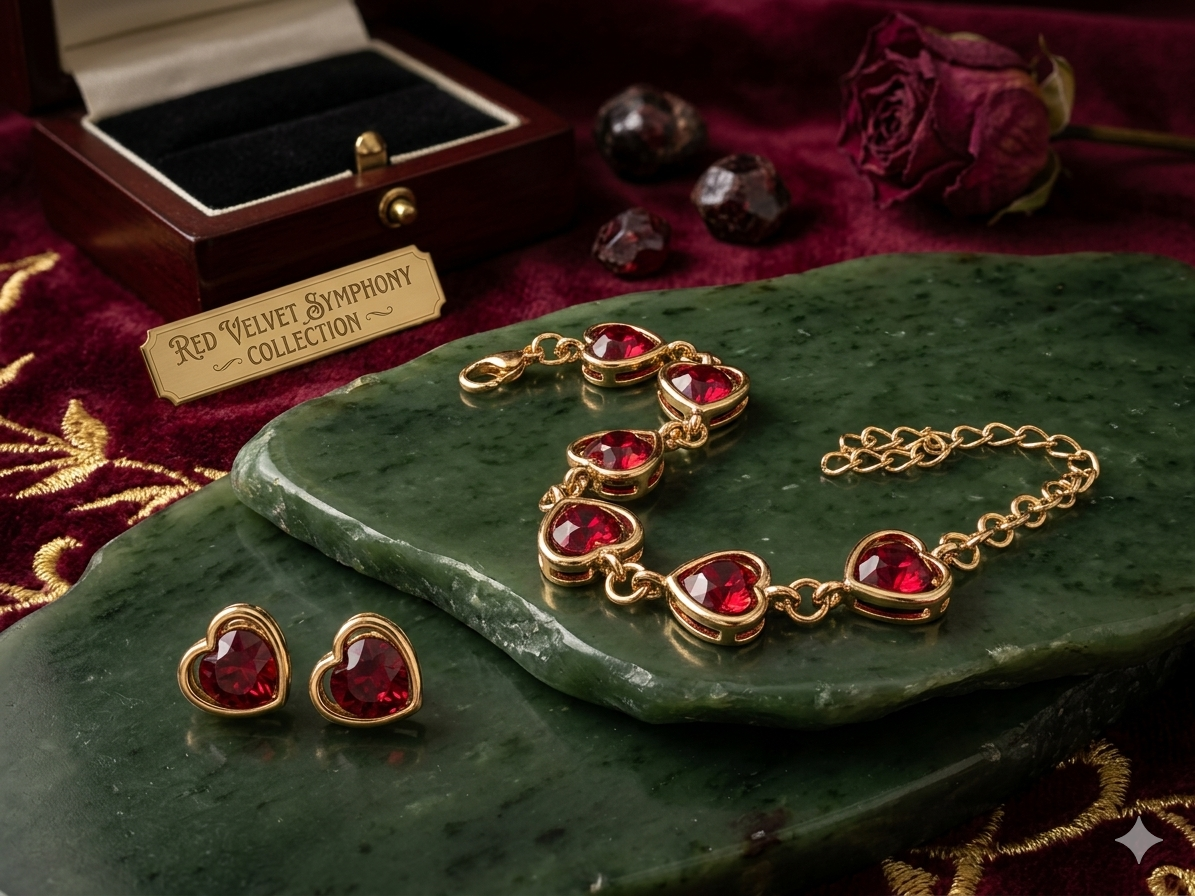 Ruby Red Bracelet and Earrings set