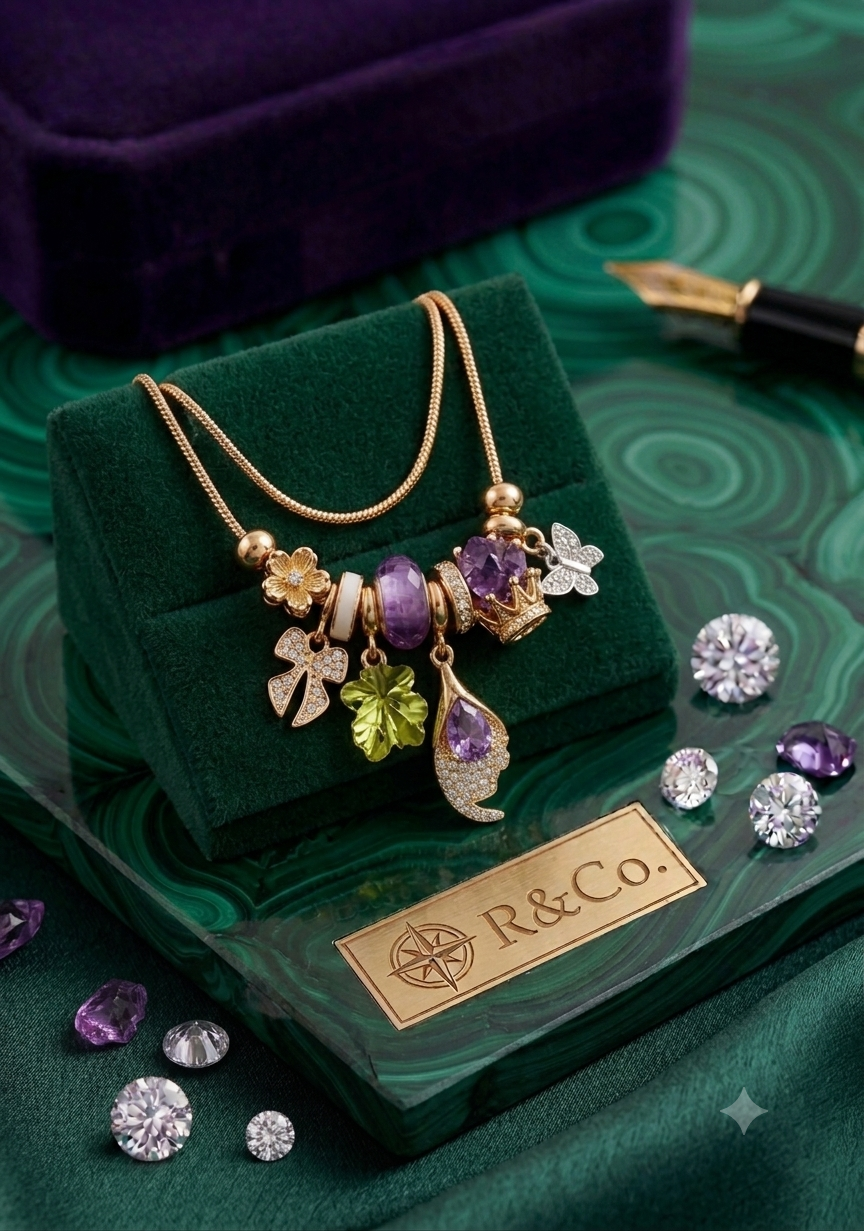 Gold Necklaces with Purple Charms