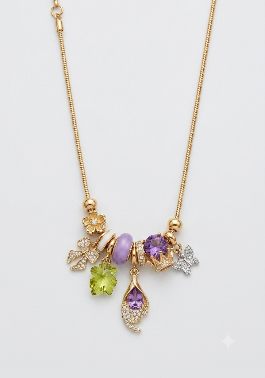Gold Necklaces with Purple Charms