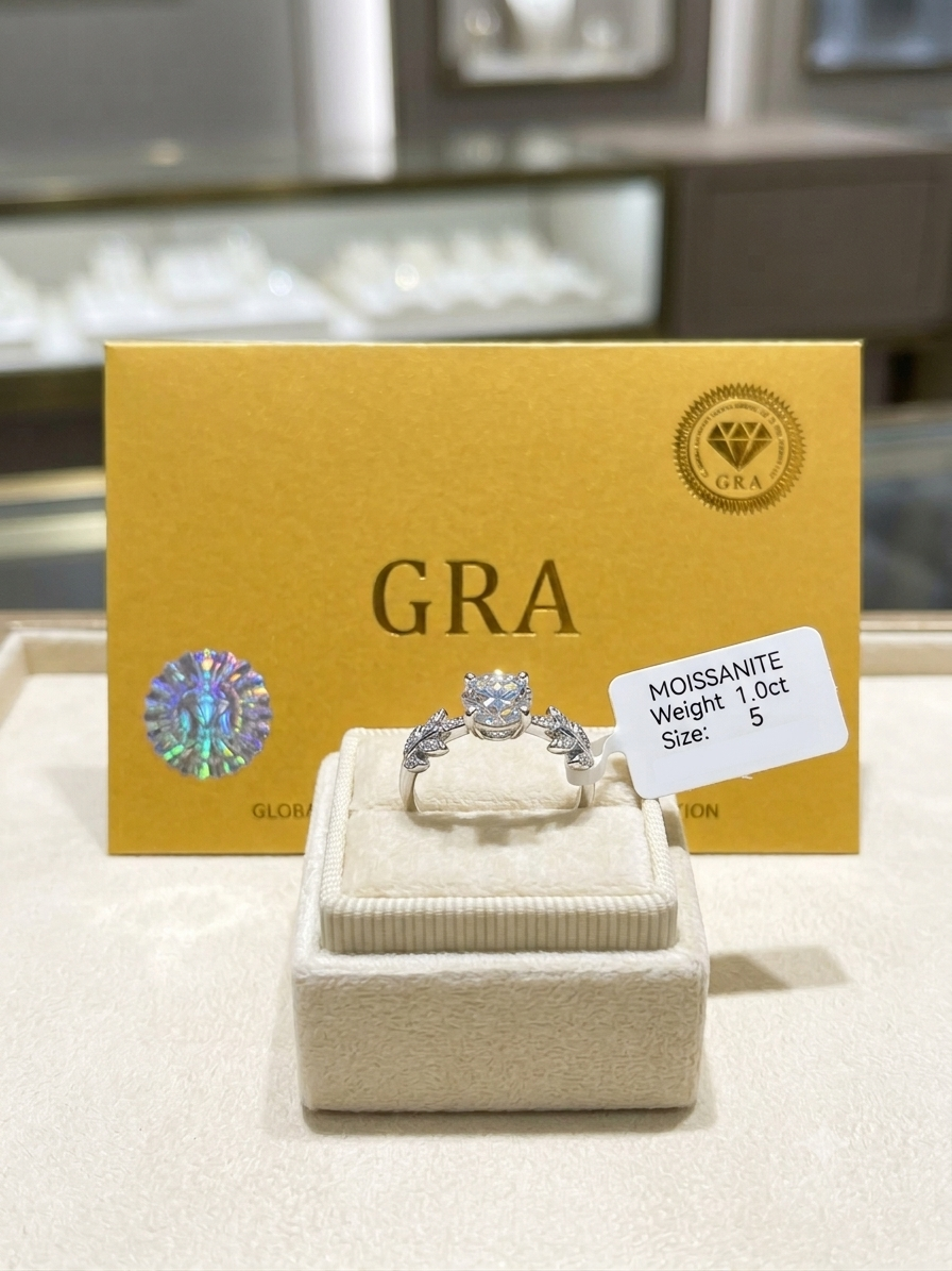 Moissanite Cocktail Ring in Velvet Case